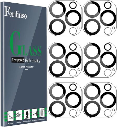 Ferilinso Camera Lens Protector for iPhone 14 Pro Max/15 Pro Max/14 15 Pro | 6 Pack, 9H+ Tempered Glass, Military-Grade Shatterproof Camera Cover, Case Friendly, HD, No Flash Glare for Night Shooting in Saudi Arabia