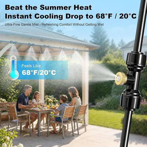 Thiswing 100 FT Dual-Line Misting Cooling System with 24 Brass Nozzles | Outdoor Water Mister Kit, Misting Hose for Patio, Backyard, Garden, Dog Play Area, Farm, Stable, Outdoor Summer Heat Relief in Kuwait