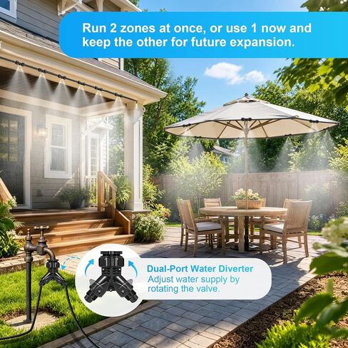 Thiswing 100 FT Dual-Line Misting Cooling System with 24 Brass Nozzles | Outdoor Water Mister Kit, Misting Hose for Patio, Backyard, Garden, Dog Play Area, Farm, Stable, Outdoor Summer Heat Relief in Kuwait