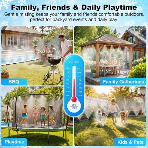 Thiswing 100 FT Dual-Line Misting Cooling System with 24 Brass Nozzles | Outdoor Water Mister Kit, Misting Hose for Patio, Backyard, Garden, Dog Play Area, Farm, Stable, Outdoor Summer Heat Relief in Kuwait