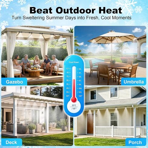 Thiswing 100 FT Dual-Line Misting Cooling System with 24 Brass Nozzles | Outdoor Water Mister Kit, Misting Hose for Patio, Backyard, Garden, Dog Play Area, Farm, Stable, Outdoor Summer Heat Relief in Kuwait