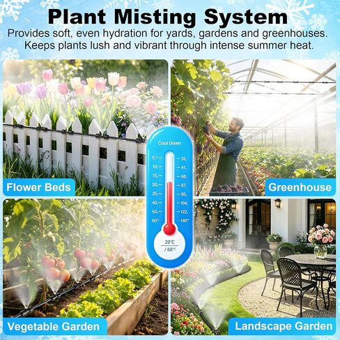 Thiswing 100 FT Dual-Line Misting Cooling System with 24 Brass Nozzles | Outdoor Water Mister Kit, Misting Hose for Patio, Backyard, Garden, Dog Play Area, Farm, Stable, Outdoor Summer Heat Relief in Kuwait