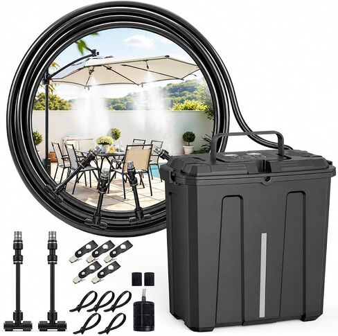 Ausic Portable Misting System, Outdoor Water Misters for Outside Patio Umbrella Cooling with Rechargeable Water Pump (Consecutive 8Hrs), 9L Bucket, 26FT Hose, for Tailgating, Camping, Canopy, Sport in Saudi Arabia