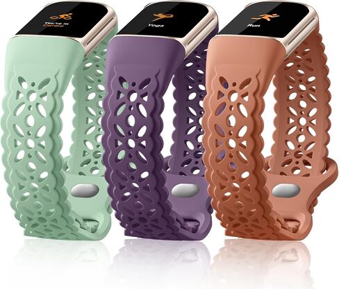 Maledan Floral Engraved Bands Compatible with Fitbit Charge 5 Band/Fitbit Charge 6 Band for Women, Charm Lace Silicone Soft Sport Watch Bands Bracelet Straps for Fitbit Charge 5/ Charge 6 Accessories in Kuwait