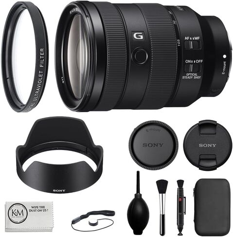 عدسة Sony FE مقاس 24-105 مم f/4 G OSS مزودة بفلتر للأشعة فوق البنفسجية مقاس 77 مم + مجموعة تنظيف فاخرة - منفاخ غبار، فرشاة غبار، حافظة للغطاء + قطعة قماش من الألياف الدقيقة (6 قطع) in Kuwait