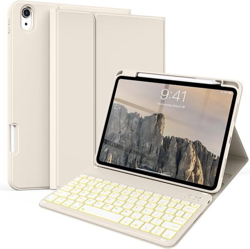kenke for iPad 11/10th Gen Case with Keyboard 11/10.9 inch 2025 A16/2022, Detachable Wireless Bluetooth Keyboard Case with Right Side Pencil Holder, Backlit White Square Keycaps (Cherry) in Saudi Arabia