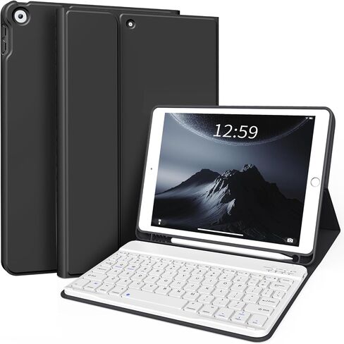 KENKE Case with Keyboard for iPad 9th/8th/7th Generation 10.2 inch 2021/2020/2019 Detachable Wireless Bluetooth Keyboard Cover Thin & Light with Left Side Pencil Holder Auto Wake/Sleep（Gray） in Saudi Arabia