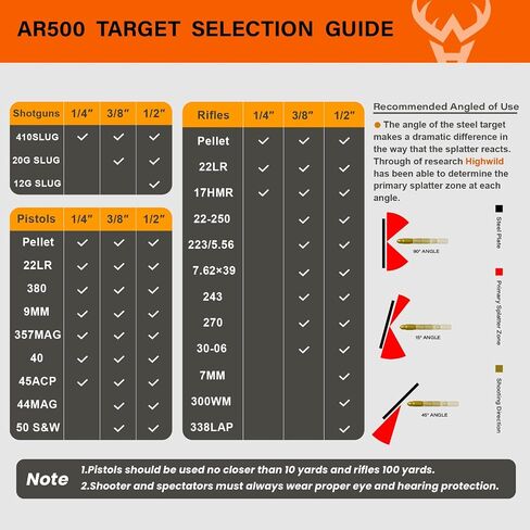 نظام أهداف فولاذية من Highwild AR500 بسمك 3/8 بوصة، أهداف إطلاق نار فولاذية كاملة مع حامل، 6 بوصات إطلاق نار + جذع 7 بوصة × 12 بوصة مع حامل واحد ومجموعتي تركيب للنطاق الخارجي وممارسة الرماية in Kuwait