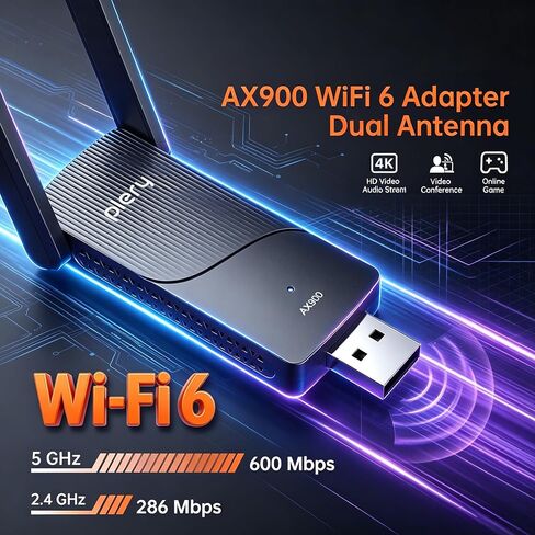 WiFi 6 USB Adapter for Desktop PC, AX900 Dual Band (5GHz/2.4GHz) | WiFi Bluetooth Adapter & Wireless WiFi Dongle for Windows 10/11,High Gain Dual Antennas, WPA3, MU-MIMO in Saudi Arabia