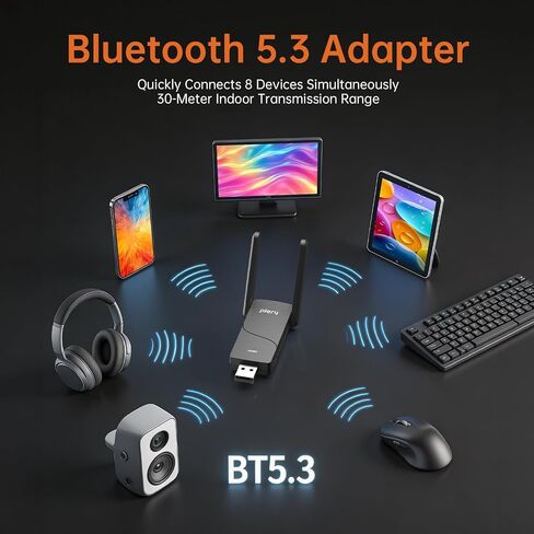 WiFi 6 USB Adapter for Desktop PC, AX900 Dual Band (5GHz/2.4GHz) | WiFi Bluetooth Adapter & Wireless WiFi Dongle for Windows 10/11,High Gain Dual Antennas, WPA3, MU-MIMO in Saudi Arabia
