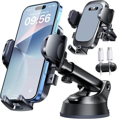 [True Upgrade for Safety] YRU Car Phone Holder Mount [Patent & Military-Grade] Dashboard Cell Phone Holder for Car Vent Windshield Phone Stand for iPhone17 16 15 14 13Pro Max Truck Samsung, Dark Black in Saudi Arabia