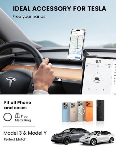 Lamicall Magnetic Phone Holder for Tesla Model 3 and Y Strongest N55 Magnet | No Adhesive for Tesla Phone Mount, One-Click Lock Accessories for Magsafe Car Mount fit iPhone 17 16 15 14 Pro Max All Phones in Kuwait