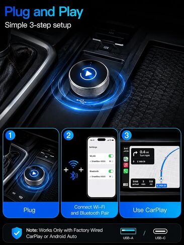 2026 Car Play Wireless Adapter for Apple iPhone＆ Android Auto 2-in-1 | 5S Auto Connect, No Lag & Stable Wire to Wireless, 1.18" Ultra Compact, USB-A/USB-C, iOS 10+ & Android 11+, Aluminum Housing in Saudi Arabia