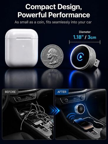 2026 Car Play Wireless Adapter for Apple iPhone＆ Android Auto 2-in-1 | 5S Auto Connect, No Lag & Stable Wire to Wireless, 1.18" Ultra Compact, USB-A/USB-C, iOS 10+ & Android 11+, Aluminum Housing in Saudi Arabia