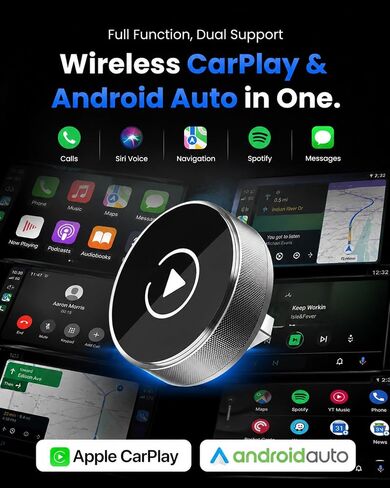 2026 Car Play Wireless Adapter for Apple iPhone＆ Android Auto 2-in-1 | 5S Auto Connect, No Lag & Stable Wire to Wireless, 1.18" Ultra Compact, USB-A/USB-C, iOS 10+ & Android 11+, Aluminum Housing in Saudi Arabia