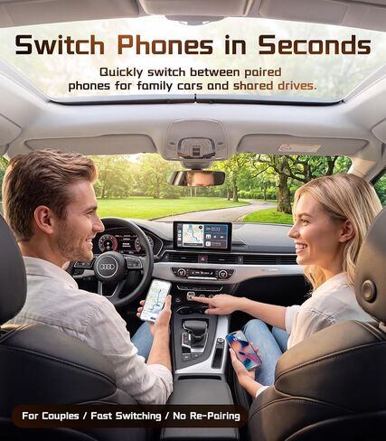 2026 Upgraded Wireless CarPlay Adapter for iPhone & Android Auto | One-Click Switch, Fast Auto-Connect, Alloy Apple Bluetooth CarPlay Adapter, Plug & Play for 1000+ Vehicles, USB-A/C Included in Saudi Arabia