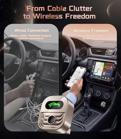 2026 Upgraded Wireless CarPlay Adapter for iPhone & Android Auto | One-Click Switch, Fast Auto-Connect, Alloy Apple Bluetooth CarPlay Adapter, Plug & Play for 1000+ Vehicles, USB-A/C Included in Saudi Arabia