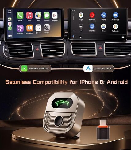 2026 Upgraded Wireless CarPlay Adapter for iPhone & Android Auto | One-Click Switch, Fast Auto-Connect, Alloy Apple Bluetooth CarPlay Adapter, Plug & Play for 1000+ Vehicles, USB-A/C Included in Saudi Arabia