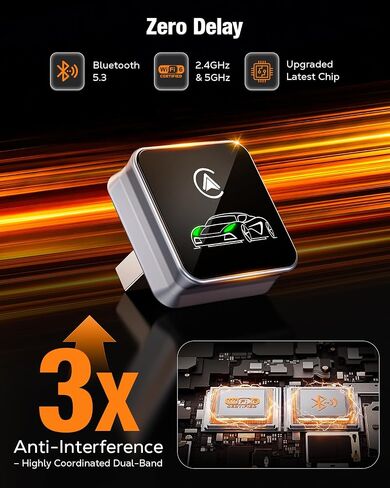 محول Houflody CarPlay اللاسلكي لهواتف iPhone Apple (أحدث شريحة مطورة) | قم بتحويل CarPlay السلكي من المصنع إلى لاسلكي مع زمن وصول ثابت ومنخفض وإعادة الاتصال التلقائي وتصميم صغير للغاية وميزة التوصيل والتشغيل in Kuwait