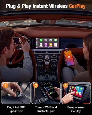 محول Houflody CarPlay اللاسلكي لهواتف iPhone Apple (أحدث شريحة مطورة) | قم بتحويل CarPlay السلكي من المصنع إلى لاسلكي مع زمن وصول ثابت ومنخفض وإعادة الاتصال التلقائي وتصميم صغير للغاية وميزة التوصيل والتشغيل in Kuwait