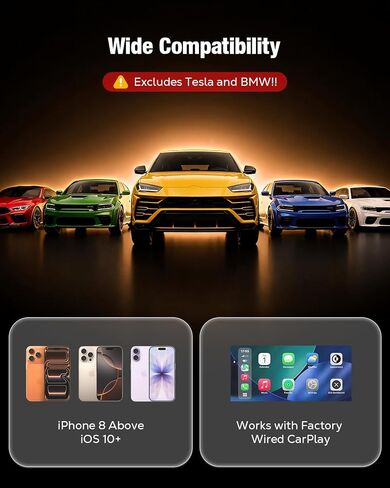 محول Houflody CarPlay اللاسلكي لهواتف iPhone Apple (أحدث شريحة مطورة) | قم بتحويل CarPlay السلكي من المصنع إلى لاسلكي مع زمن وصول ثابت ومنخفض وإعادة الاتصال التلقائي وتصميم صغير للغاية وميزة التوصيل والتشغيل in Kuwait