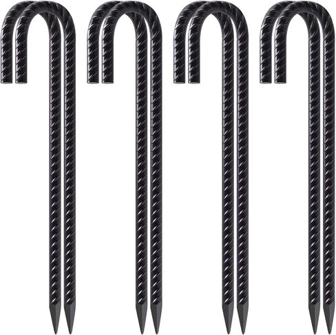 VVOKGO Rebar Stakes 24 Inch J Hook Heavy Duty, Extra Long Ground Anchors | 3/8 Inch Thickness Metal Steel Fence Stakes with Chisel Point End for Greenhouse, Gazebo, Carport, Camping Tent, Black 8 Pcs in Saudi Arabia