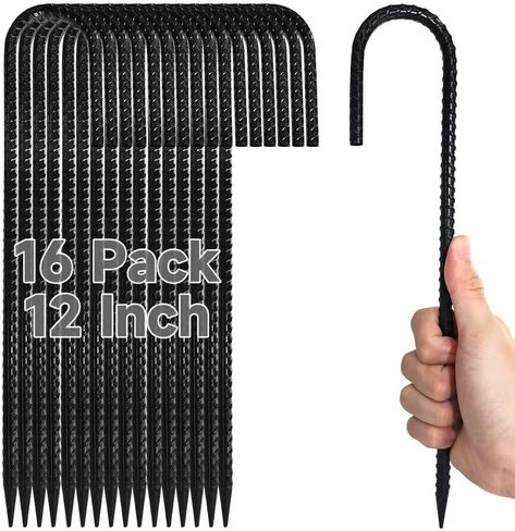 8Piece Tent Stakes Heavy Duty, 12 ’’ Rebar Stakes Ground Anchors High Wind, U Shape Galvanized Steel Trampoline Stakes for Camping Patio, Trampoline, Garden, Canopies, Outdoor (Black, U Shape) in Saudi Arabia