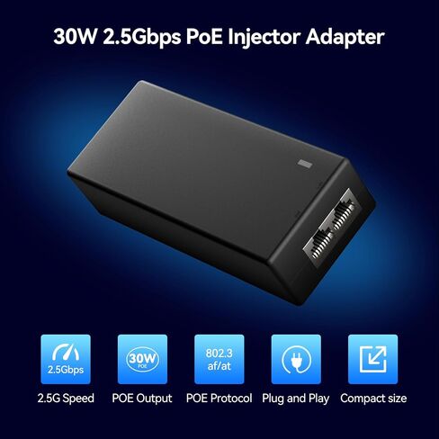 محول طاقة إيثرنت PoE 2.5G + حاقن 30 وات | مسافة تصل إلى 100 متر، لكاميرا IP، التلفزيون، هاتف IP، شبكة جيجابت، IEEE802.3af/at، معدن التوصيل والتشغيل in Kuwait