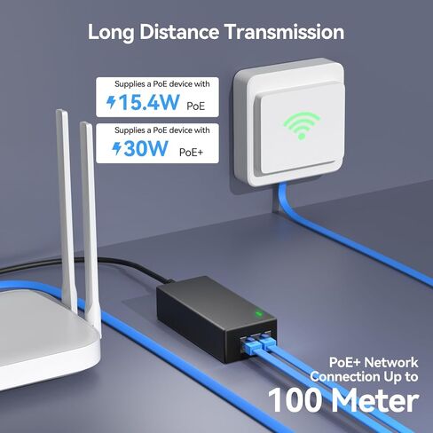 محول طاقة إيثرنت PoE 2.5G + حاقن 30 وات | مسافة تصل إلى 100 متر، لكاميرا IP، التلفزيون، هاتف IP، شبكة جيجابت، IEEE802.3af/at، معدن التوصيل والتشغيل in Kuwait