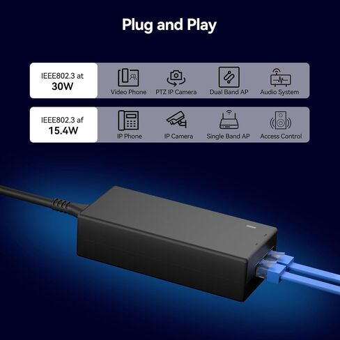 محول طاقة إيثرنت PoE 2.5G + حاقن 30 وات | مسافة تصل إلى 100 متر، لكاميرا IP، التلفزيون، هاتف IP، شبكة جيجابت، IEEE802.3af/at، معدن التوصيل والتشغيل in Kuwait