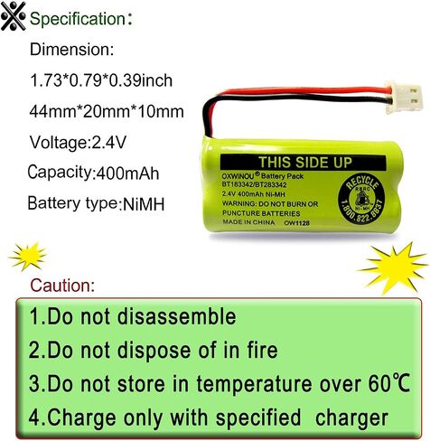 Replacement Battery BT183342/BT283342 BT166342/BT266342 BT162342 / BT262342 BT166342 Compatible with CS6114 CS6419 CS6719 AT&T EL52300 CL80112 CS6719-2 2.4V 400mAh (2 Pack) in Kuwait