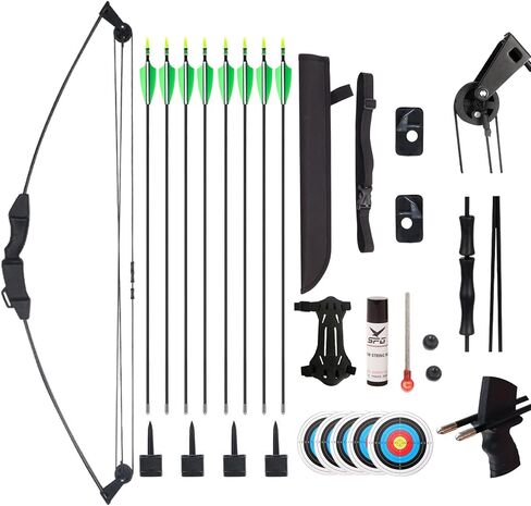 Compound Bow and Arrow Set for Youth & Teens, Beginner Archery Set with 15-18 LB Draw Weight, 8 Arrows, Target Paper & Arm Guard Outdoor Shooting Sports Equipment for Beginners in Saudi Arabia