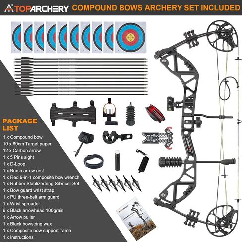 TOPARCHERY Compound Bow and Arrow for Adult Youth and Beginner- Right Hand Archery Compound Bows,Adjustable 30-70LB Draw Weight, 23.5-30.5IN Draw Length, Archery Hunting Bow Set in Saudi Arabia