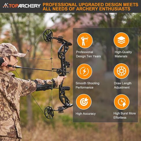 TOPARCHERY Compound Bow and Arrow for Adult Youth and Beginner- Right Hand Archery Compound Bows,Adjustable 30-70LB Draw Weight, 23.5-30.5IN Draw Length, Archery Hunting Bow Set in Saudi Arabia