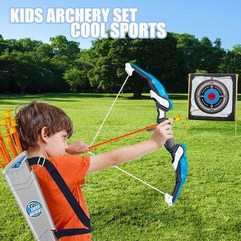 Doloowee Kids Bow and Arrow Set,Archery Toy Set with Light-up LED,10 Suction Cup Arrows,Foam Dart Shooting Toy,Target and Quiver,Indoor & Outdoor Toys Gifts for 3 4 5 6 7 8-12 Years Old Boys Girl in Kuwait