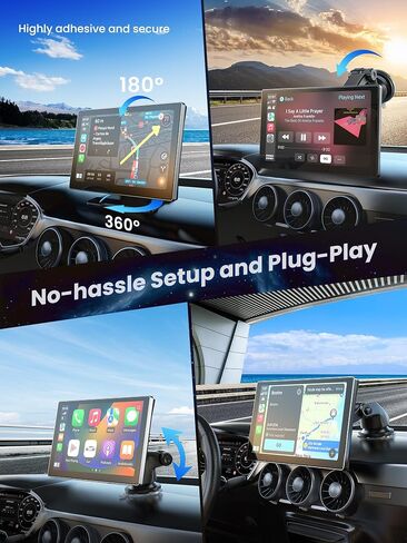 شاشة Apple Carplay لاسلكية مقاس 9 بوصات للسيارة، شاشة تشغيل محمولة للسيارة | Android Auto، كاميرا داش 4K، كاميرا احتياطية 1080 بكسل، ملاحة GPS، وصلة مرآة لأجهزة استقبال صوت السيارة، بلوتوث، FM، Siri in Kuwait