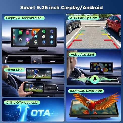 LAMTTO 9.26" Wireless CarPlay Screen for Car, Waterproof Backup Camera | Family Road Trip, 1600x600 HD IPS, Mirror Link, GPS Navigation, Voice Control, Plug & Play, OTA, CarPlay & Android Auto in Saudi Arabia