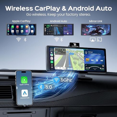 TECXERLLON 10.26" Portable Apple CarPlay Screen for Car, Wireless Car Play & Android Auto, 4K Dash Cam and 1080P Backup Camera, OTA, GPS Navigation, Voice Control, Mirror Link in Saudi Arabia