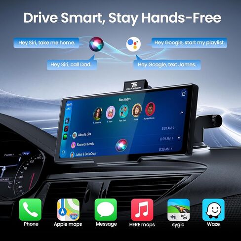 TECXERLLON 10.26" Portable Apple CarPlay Screen for Car, Wireless Car Play & Android Auto, 4K Dash Cam and 1080P Backup Camera, OTA, GPS Navigation, Voice Control, Mirror Link in Saudi Arabia