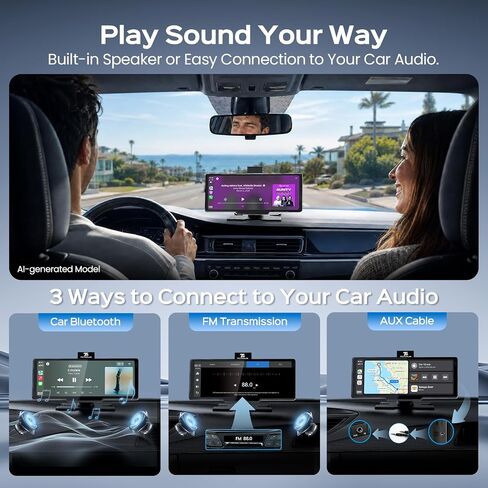 TECXERLLON 10.26" Portable Apple CarPlay Screen for Car, Wireless Car Play & Android Auto, 4K Dash Cam and 1080P Backup Camera, OTA, GPS Navigation, Voice Control, Mirror Link in Saudi Arabia