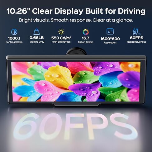 TECXERLLON 10.26" Portable Apple CarPlay Screen for Car, Wireless Car Play & Android Auto, 4K Dash Cam and 1080P Backup Camera, OTA, GPS Navigation, Voice Control, Mirror Link in Saudi Arabia