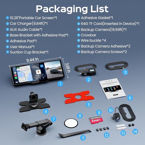 TECXERLLON 10.26" Portable Apple CarPlay Screen for Car, Wireless Car Play & Android Auto, 4K Dash Cam and 1080P Backup Camera, OTA, GPS Navigation, Voice Control, Mirror Link in Saudi Arabia