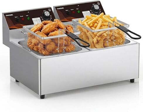 Commercial Electric Deep Fryer, 20.7Qt Dual Countertop Fryer with 2 Baskets | TANGME 3600W Heavy Duty Stainless Steel Fryer, UL Certified, Professional Deep Fryers for Food Truck & Restaurant, 120V in Saudi Arabia
