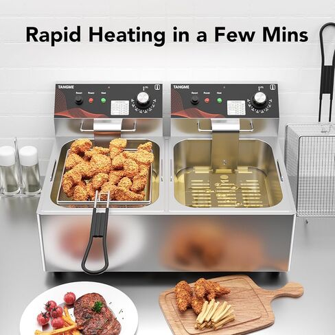 Commercial Electric Deep Fryer, 20.7Qt Dual Countertop Fryer with 2 Baskets | TANGME 3600W Heavy Duty Stainless Steel Fryer, UL Certified, Professional Deep Fryers for Food Truck & Restaurant, 120V in Saudi Arabia