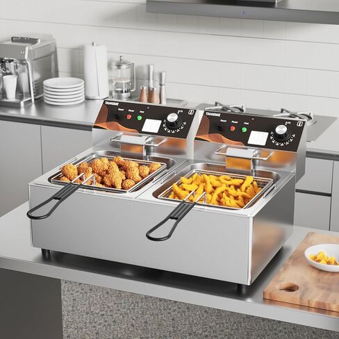 Commercial Electric Deep Fryer, 20.7Qt Dual Countertop Fryer with 2 Baskets | TANGME 3600W Heavy Duty Stainless Steel Fryer, UL Certified, Professional Deep Fryers for Food Truck & Restaurant, 120V in Saudi Arabia