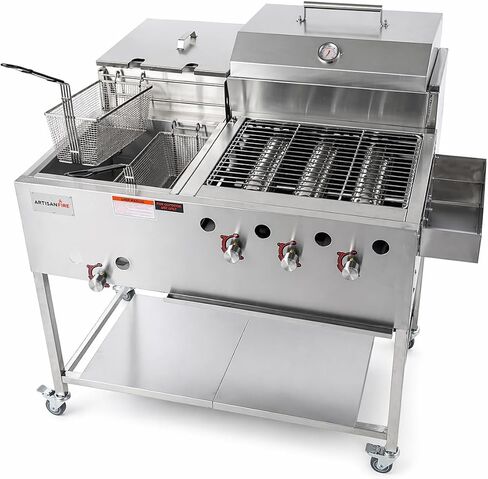 3 Burner Propane Gas Grill + 4 Gallon Deep Fryer Cart-60,000 BTU-Commercial Stainless Steel-Complete Set-Ideal for Outdoor Grilling & Frying-Patio BBQ Station-Home & Commercial in Saudi Arabia