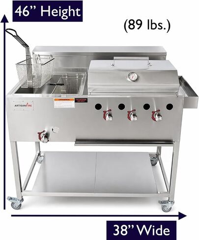 3 Burner Propane Gas Grill + 4 Gallon Deep Fryer Cart-60,000 BTU-Commercial Stainless Steel-Complete Set-Ideal for Outdoor Grilling & Frying-Patio BBQ Station-Home & Commercial in Saudi Arabia