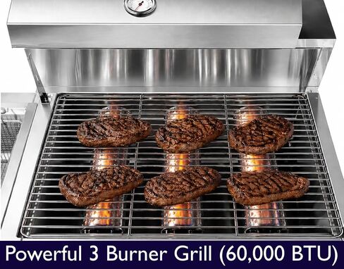 3 Burner Propane Gas Grill + 4 Gallon Deep Fryer Cart-60,000 BTU-Commercial Stainless Steel-Complete Set-Ideal for Outdoor Grilling & Frying-Patio BBQ Station-Home & Commercial in Saudi Arabia