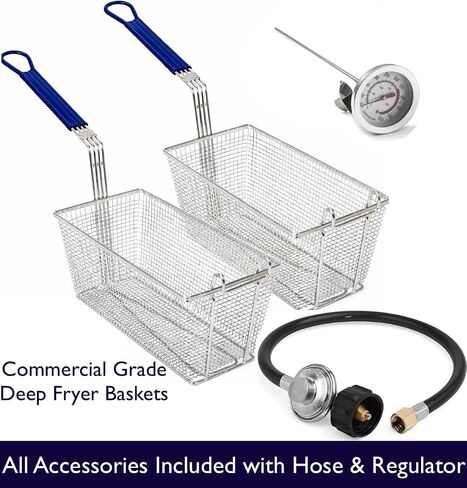 3 Burner Propane Gas Grill + 4 Gallon Deep Fryer Cart-60,000 BTU-Commercial Stainless Steel-Complete Set-Ideal for Outdoor Grilling & Frying-Patio BBQ Station-Home & Commercial in Saudi Arabia