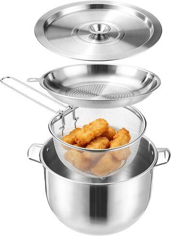 5L/5Qt Deep Fryer Pot with Basket,Stainless Steel Multi-Functional Oil Filter Stove Top Deep Frying Pot with Basket and Lid & Splatter,Multiuse Cookware Guard for Frying,Boiling,Stewing,Home Use in Kuwait